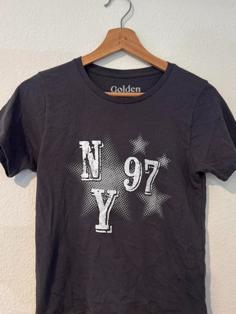 Golden Hour New York 97 cotton t-shirt with white 'NY 97' graphic, size S